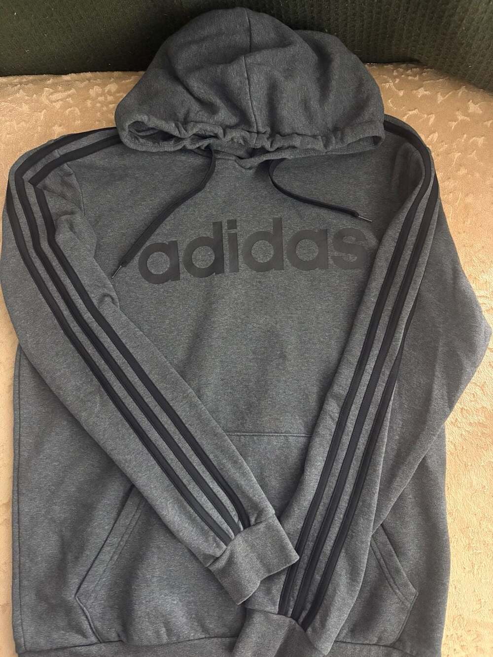 Adidas Essentials 3-Stripes Pullover Hoodie Dark Grey Heather Large